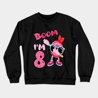 Kids 8 Years Old Girl Dabbing Donut Birthday 8th Birthday Crewneck Sweatshirt